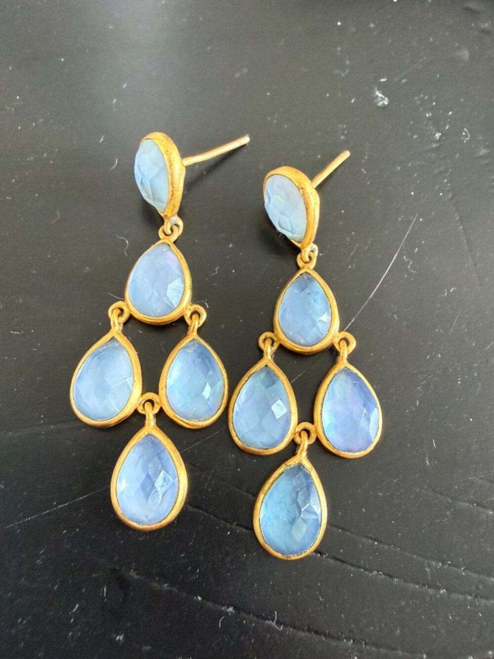 Blue Teardrop Chandelier Earrings – Gold Tone - Picture 2 of 2